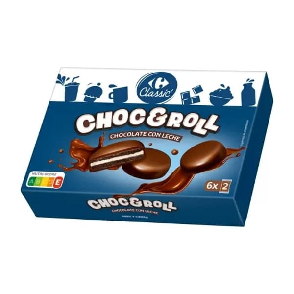 Galletas de chocolate con leche rellenas de crema Choc&Roll Carrefour Classic 252 g. - 0.25 kg - Imagen del producto en Findit