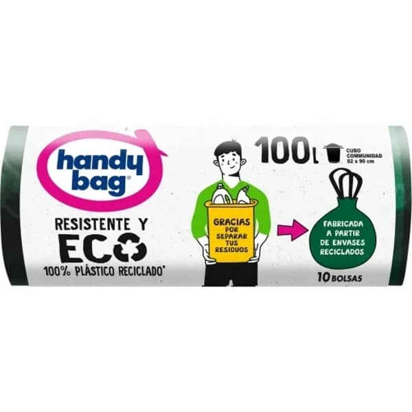 Bolsas de Basura Resistente y Eco 100% Reciclado 100L 10 ud HANDY BAG - 1 ud - Imagen del producto en Findit