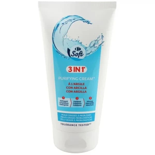 Crema facial purificadora 3 en 1 con arcilla Carrefour Soft 150 ml. - 0.15 l - Imagen del producto en Findit