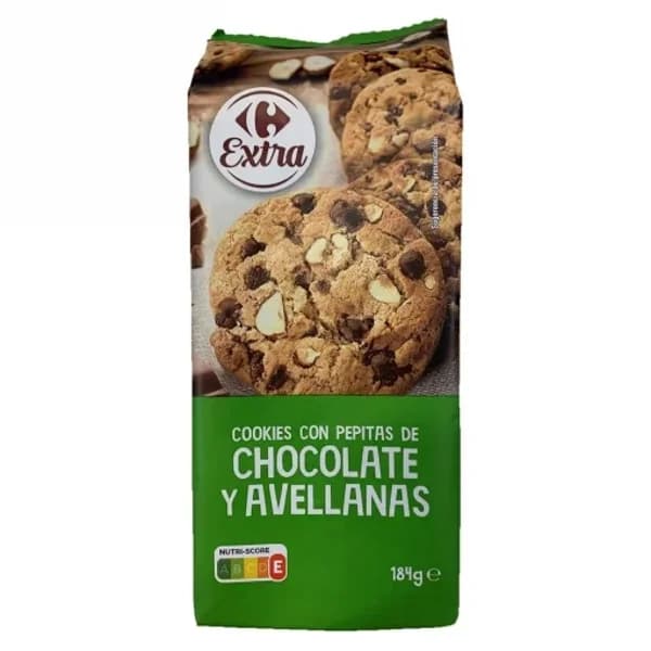 Galletas con pepitas de chocolate y avellanas Cookies Extra Carrefour 184 g. - 0.18 kg - Imagen del producto en Findit