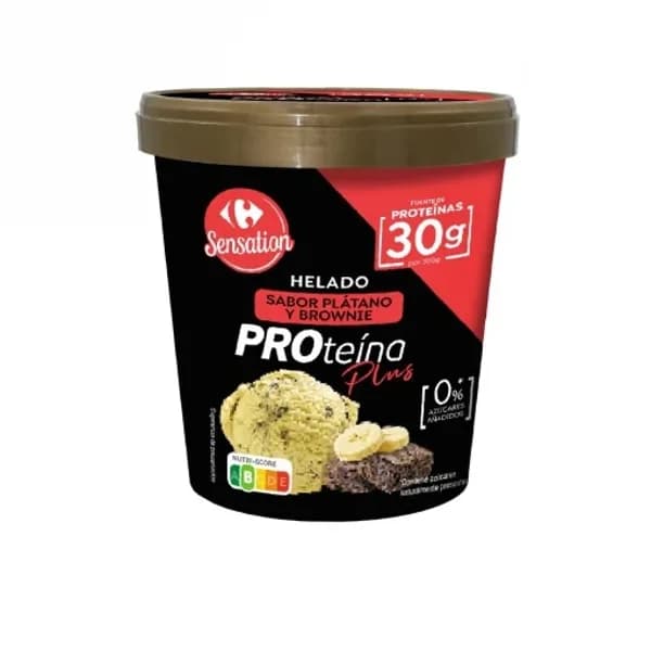 Helado proteína plátano con brownie Carrefour Sensation sin azúcar añadido 300 g. - 0.3 kg - Imagen del producto en Findit