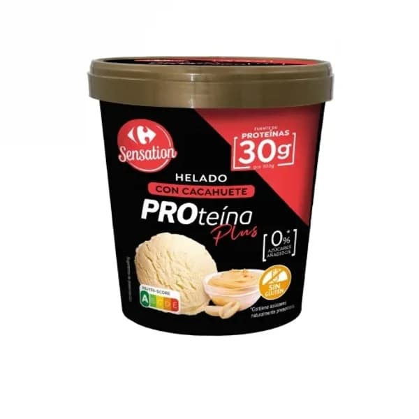 Helado proteína con cacahuete Carrefour Sensation sin gluten y sin azúcar añadido 300 g. - 0.3 kg - Imagen del producto en Findit