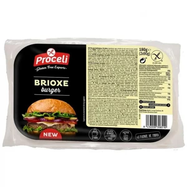 Pan de hamburguesa Brioxe Proceli sin gluten y sin lactosa pack 2 undiades de 90 g. - 0.18 kg - Imagen del producto en Findit