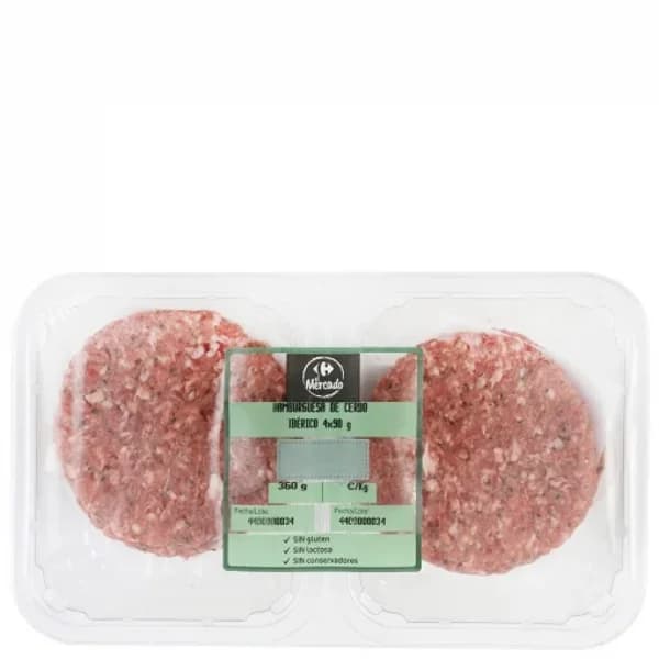 Hamburguesa de Cerdo Ibérico Carrefour El Mercado 4x90 g - 0.36 kg - Imagen del producto en Findit