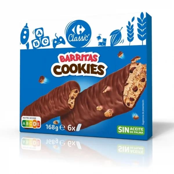 Barritas de galleta cubiertas de chocolate Carrefour sin aceite de palma 168 g. - 0.17 kg - Imagen del producto en Findit