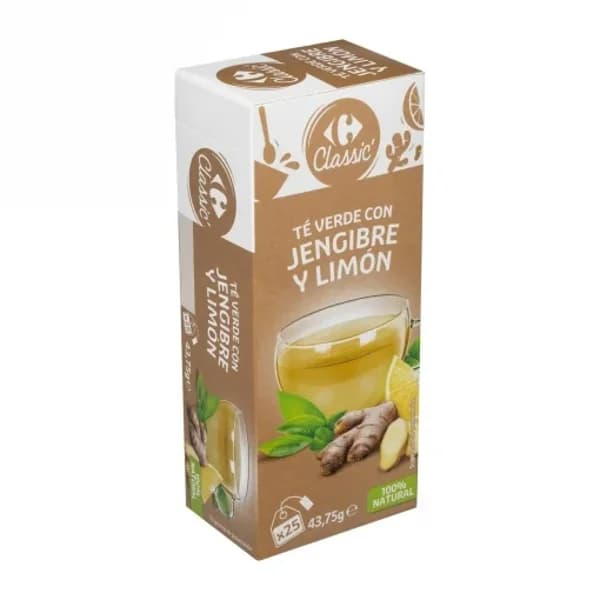 Té verde con jengibre y limón en bolsitas Carrefour Classic 25 ud. - 0.04 kg - Imagen del producto en Findit