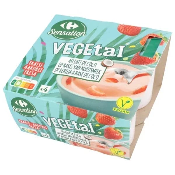 Preparado de coco sabor fresa Carrefour Sensation pack de 4 unidades de 100 g. - 0.4 kg - Imagen del producto en Findit