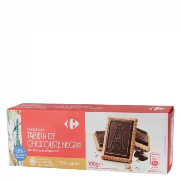 Galletas con tableta de chocolate negro sin azúcar añadido Carrefour 100 g. - 0.1 kg - Imagen del producto en Findit
