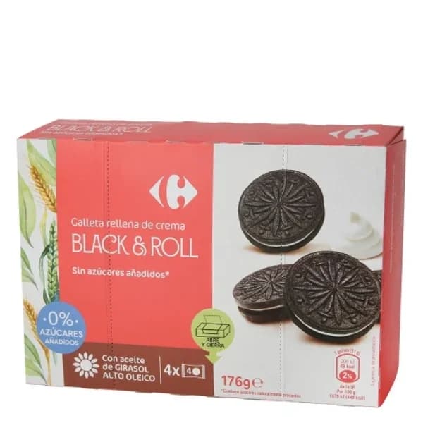 Galletas de chocolate rellenas de crema Carrefour sin azúcar añadido 176 g. - 0.18 kg - Imagen del producto en Findit
