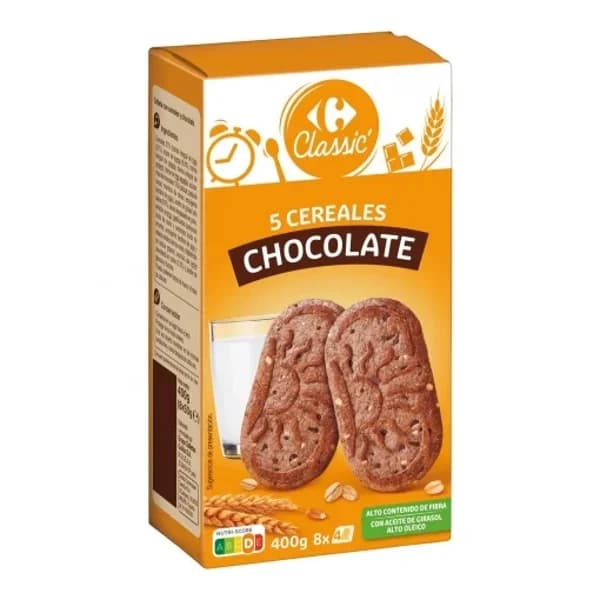Galletas con cinco cereales y chocolate Classic Carrefour 400 g. - 0.4 kg - Imagen del producto en Findit