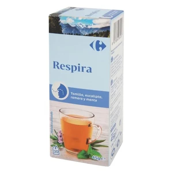 Infusión Respira con tomillo, eucalipto, romero y menta en bolsitas Carrefour 30 ud. - 0.05 kg - Imagen del producto en Findit