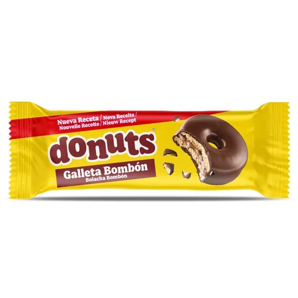 Galletas rellenas y recubiertas de chocolate bombón Donuts paquete 140 g - 1 ud - Imagen del producto en Findit