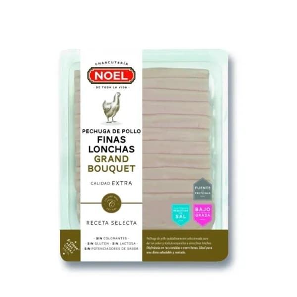 Pechuga de pollo bajo en grasa y sal en lonchas Noel sin gluten y sin lactosa 180 g - 0.17 kg - Imagen del producto en Findit