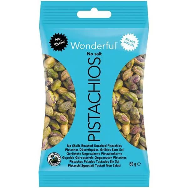 Pistachos pelados tostados sin sal WONDERFUL, bolsa 60 g - 1 ud - Imagen del producto en Findit