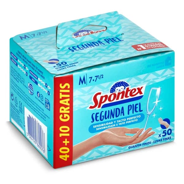 Guantes de látex natural talla M Spontex caja 50 unidades - 49.92 ud - Imagen del producto en Findit