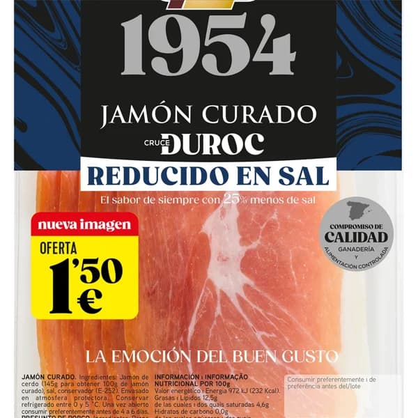 Jamon Curado Reducido en Sal - 0.07 kg - Imagen del producto en Findit