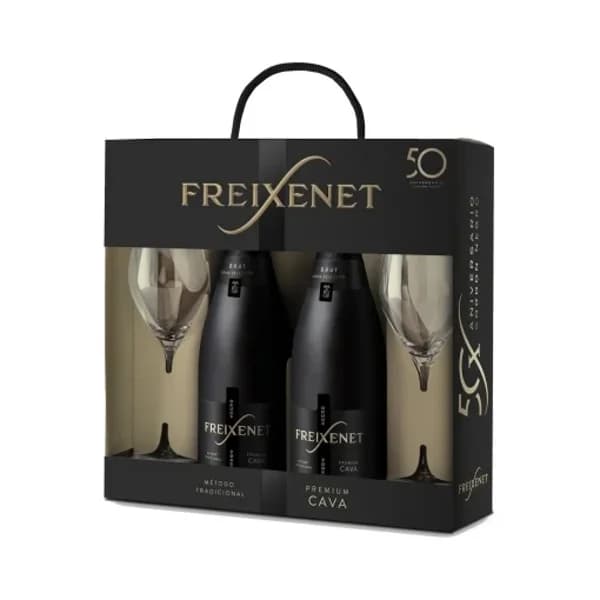 Estuche 2 Bot. Freixenet Cordon Negro Brut + 2 Copas Cava - 1 ud - Imagen del producto en Findit