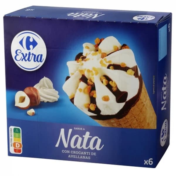 Conos con helado de nata con crocanti de avellanas Carrefour 6 ud. - 6.08 ud - Imagen del producto en Findit