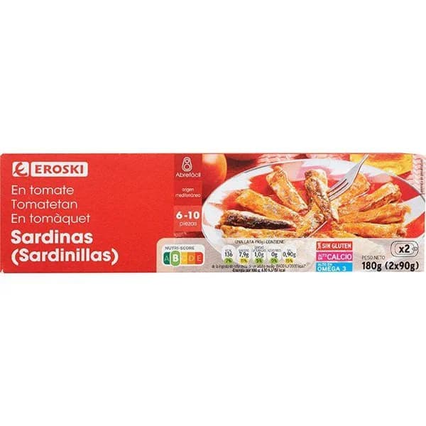 Sardinilla con tomate EROSKI, pack 2x90 g - 1 ud - Imagen del producto en Findit