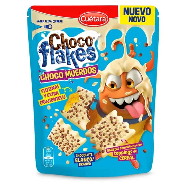 Galletas con chocolate blanco y toppings choco muerdos Cuétara Flakes bolsa 100 g - 0.09 kg - Imagen del producto en Findit