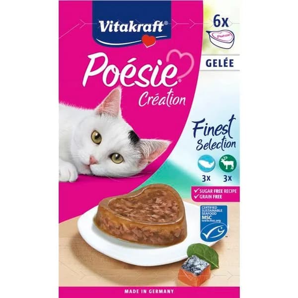 Gelatina de salmón-caza para gato VITAKRAFT Poesie, pack 6x85 g - 1 ud - Imagen del producto en Findit