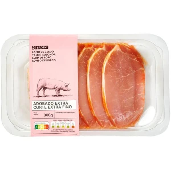 Filetes de lomo adobado de cerdo extrafino EROSKI, bandeja 300 g - 0.3 kg - Imagen del producto en Findit