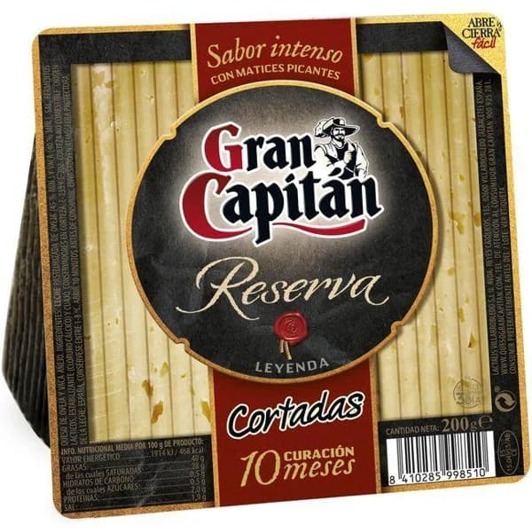 Queso reserva 10 meses GRAN CAPITÁN, cuña cortada 200 g - 1 ud - Imagen del producto en Findit