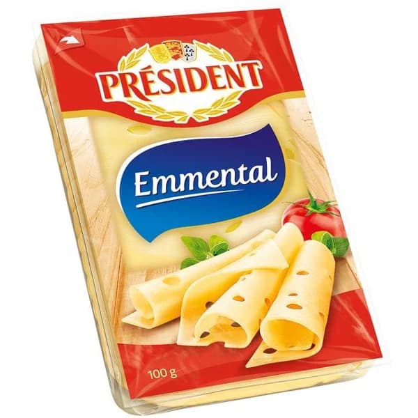 Queso Emmental PRESIDENT, lonchas, bandeja 100 g - 1 ud - Imagen del producto en Findit