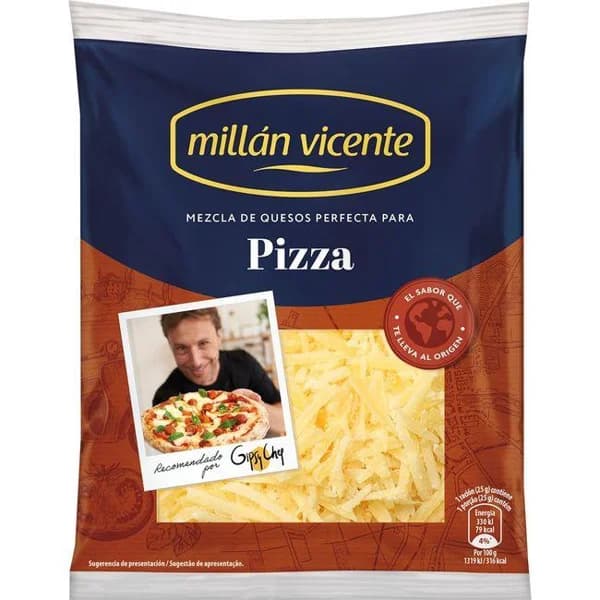 Queso rallado especial pizza MILLAN VICENTE,  bolsa 140 g - 1 ud - Imagen del producto en Findit