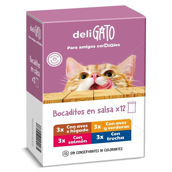 Alimento para gato bocaditos en salsa Deligato Dia caja 12 x 100 g - 1.2 kg - Imagen del producto en Findit