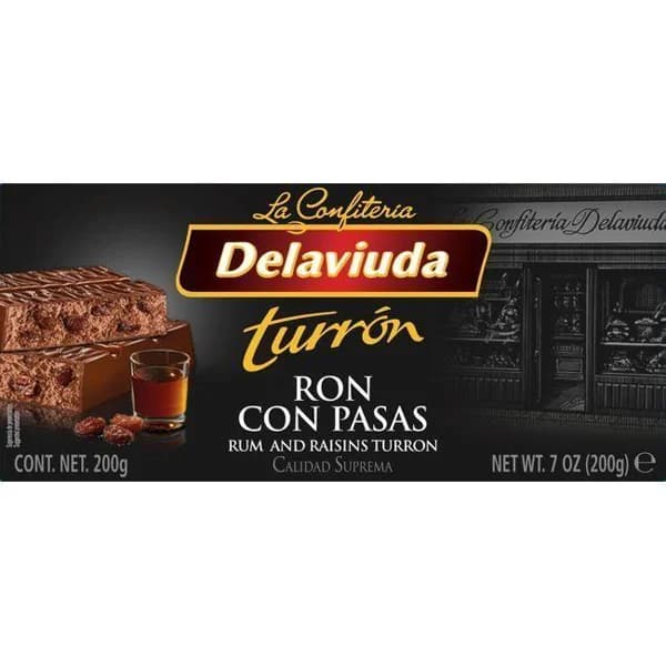 Turrón de ron con pasas DELAVIUDA, caja 200 g - 1 ud - Imagen del producto en Findit
