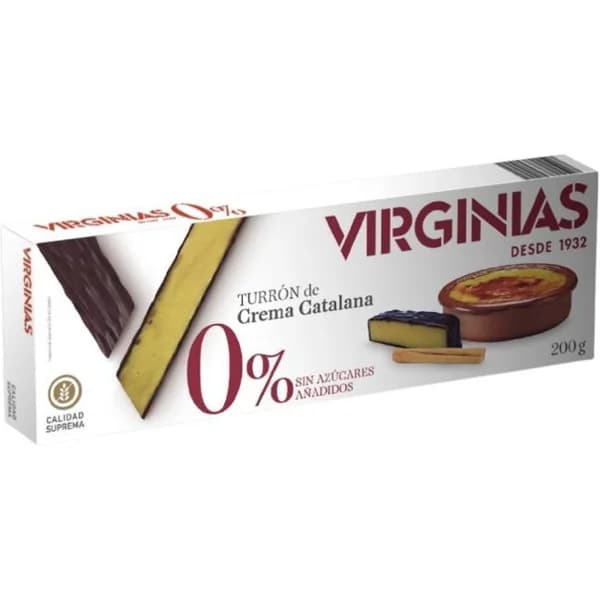 Turrón 0% sin azúcar crema catalana VIRGINIAS, caja 200 g - 1 ud - Imagen del producto en Findit