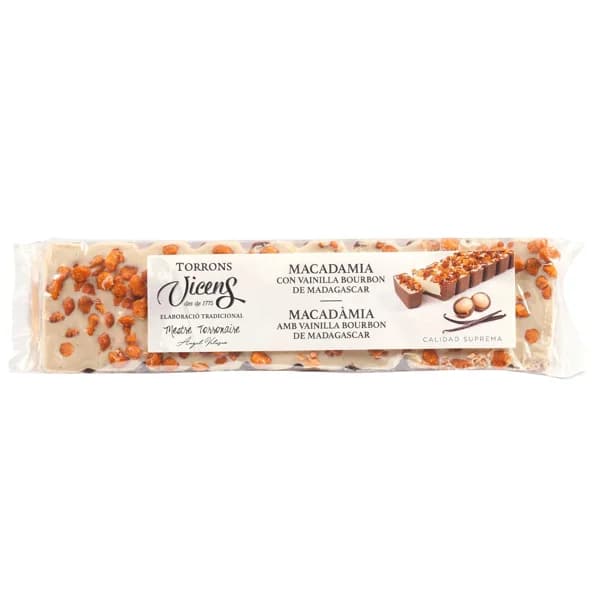 Turrón de macadamia c/ vainilla y Bourbon VICENS, tableta 300 g - 1 ud - Imagen del producto en Findit