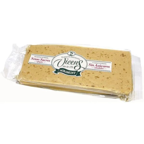 Turrón blando de almendra sin azúcar VICENS, tableta 250 g - 1 ud - Imagen del producto en Findit