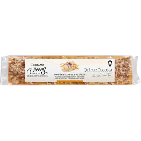 Turrón de arroz-azafrán VICENS QUIQUE DACOSTA, tableta 300 g - 1 ud - Imagen del producto en Findit