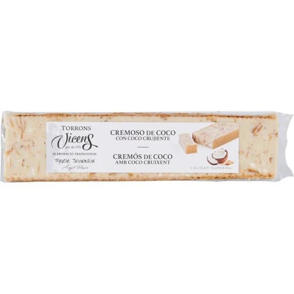 Turrón cremoso de coco crujiente alargado VICENS, tableta 300 g - 1 ud - Imagen del producto en Findit