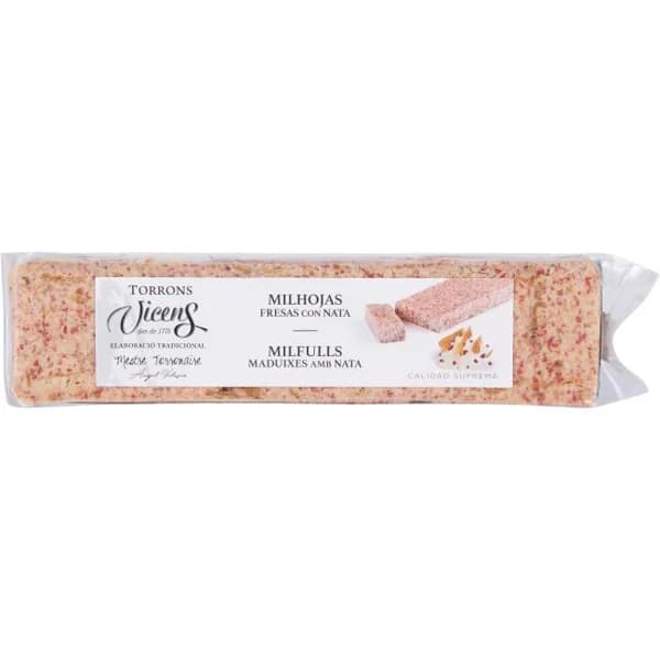 Turrón praliné de milhojas, fresas c/ nata VICENS, tableta 300 g - 1 ud - Imagen del producto en Findit