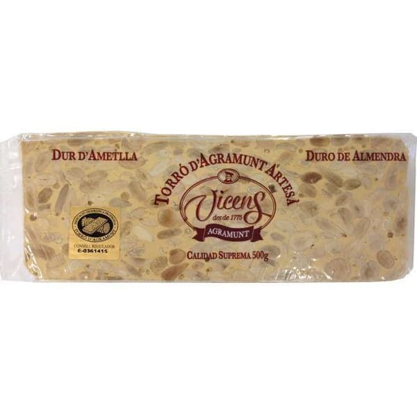 Turrón duro artesano VICENS, tableta 500 g - 1 ud - Imagen del producto en Findit
