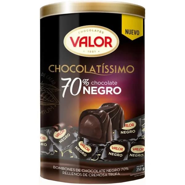 Bombones de chocolate 70% VALOR CHOCOLATÍSSIMO, lata 250 g - 1 ud - Imagen del producto en Findit