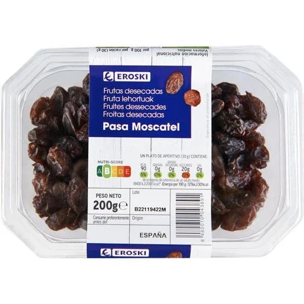 Pasas moscatel EROSKI, tarrina 200 g - 1 ud - Imagen del producto en Findit