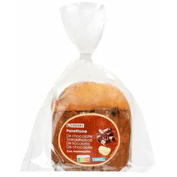 Panettone de mantequilla c/ pepitas de cacao EROSKI, 1 ud, 350 g - 1 ud - Imagen del producto en Findit