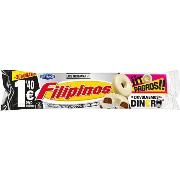 Filipinos de chocolate blanco ARTIACH, paquete 93+35 g - 1 ud - Imagen del producto en Findit