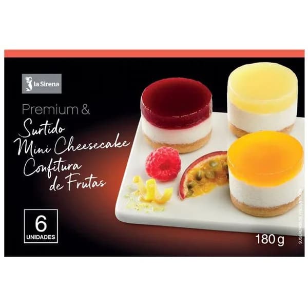 Surtido mini cheescake de fruta LA SIRENA, 6 uds, caja 180 g - 1 ud - Imagen del producto en Findit