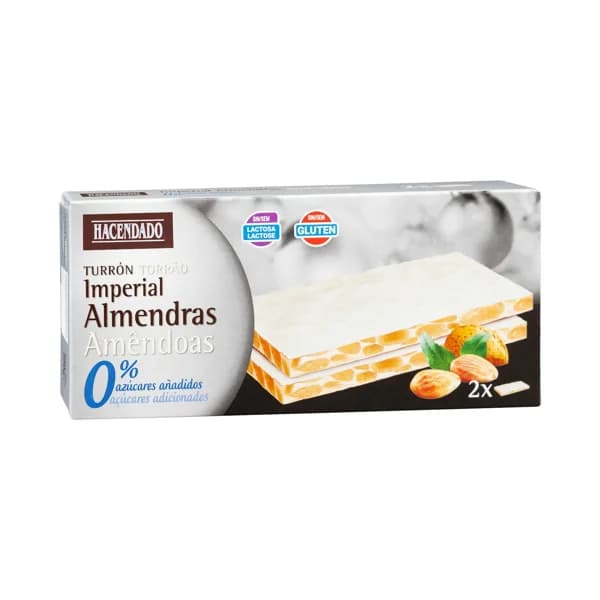 Turrón imperial con almendras Hacendado 0% sin azúcares añadidos - 1 ud - Imagen del producto en Findit