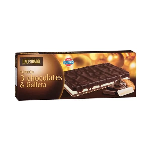 Turrón tres chocolates con trozos de galleta Hacendado - 1 ud - Imagen del producto en Findit