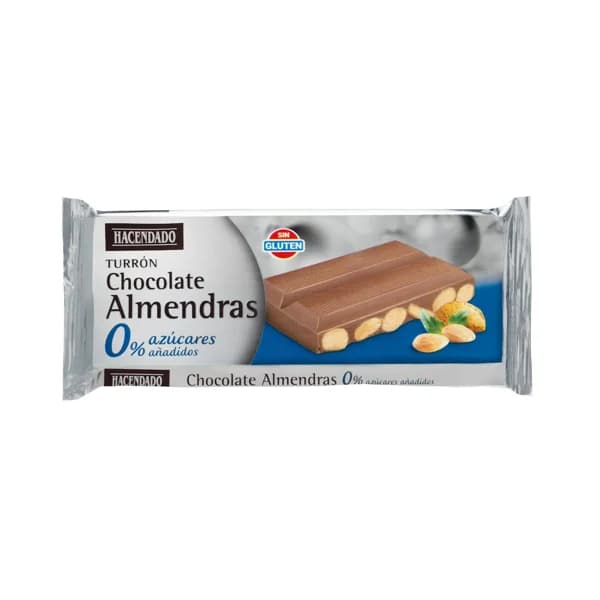 Turrón de chocolate con almendras Hacendado 0% sin azúcares añadidos - 1 ud - Imagen del producto en Findit