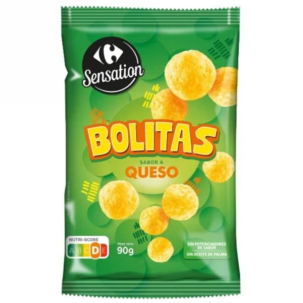 Bolitas de maíz sabor queso Sensation Carrefour sin aceite de palma 90 g. - 1 ud - Imagen del producto en Findit