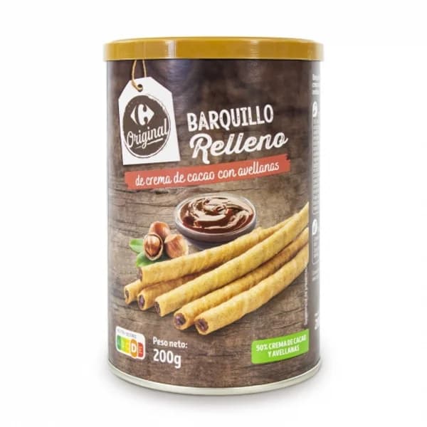 Barquillo relleno de crema de cacao con avellanas Carrefour Original 200 g. - 1 ud - Imagen del producto en Findit