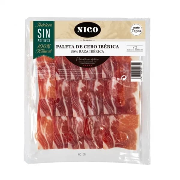 Paleta de cebo ibérica 50% Raza Ibérica en lonchas Nico 100 g - 0.1 kg - Imagen del producto en Findit