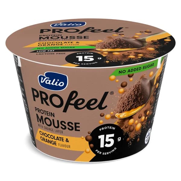 Mousse de chocolate y naranja alta en proteínas Valio vaso 150 g - 1 ud - Imagen del producto en Findit